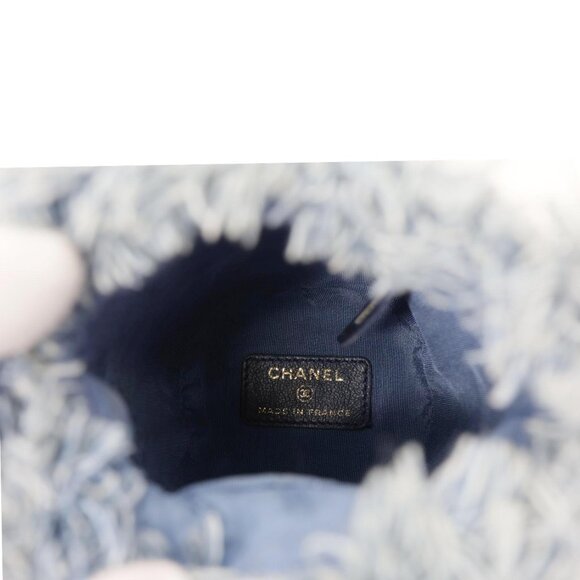 Chanel  Mood Logo Printed Quilted Denim Chain Bucket Bag Blue - Picture 13 of 15